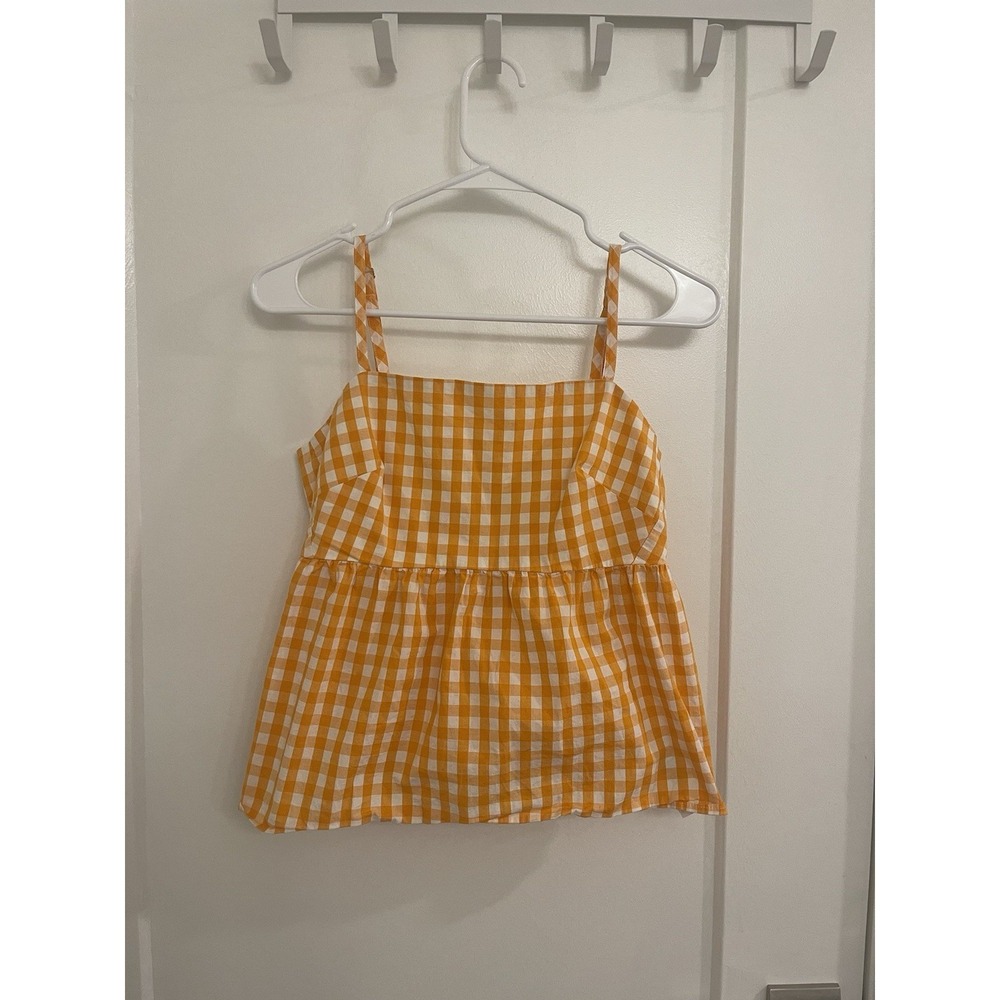 J Crew Gingham Tank Orange Preppy Tie Back Picnic Cottagecore Size 2